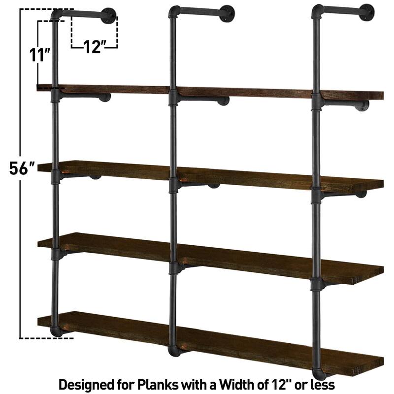 Industrial Iron Pipe Shelves, 3 Set 5Tier, 56" Tall, 12" Depth, DIY